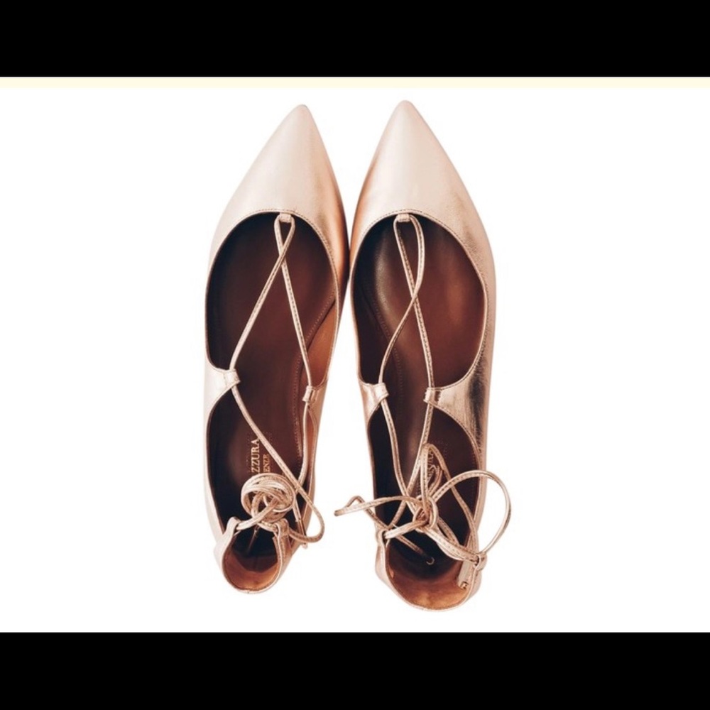 Aquazurra Rose Gold Christy Lace-Up Pointed Toe